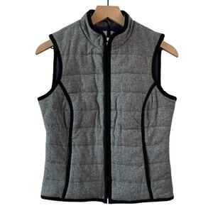 Boden Womens Vest Size 2 Gray Purple Wool Quilted Full Zip Fleece Thick Layering